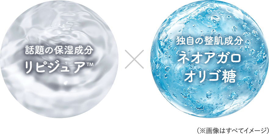 話題の保湿成分リピジュアTM × 独自の整肌成分ネオアガロオリゴ糖（※画像はすべてイメージ）