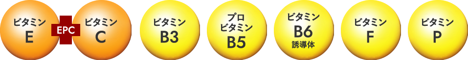 ビタミンE EPC ビタミンC ビタミンB3 プロビタミンB5 ビタミンB6誘導体 ビタミンF ビタミンP