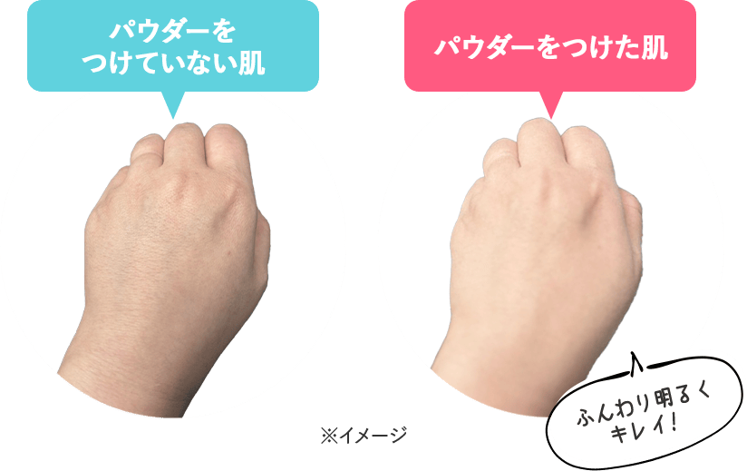 パウダーをつけていない肌　パウダーをつけた肌　※イメージ