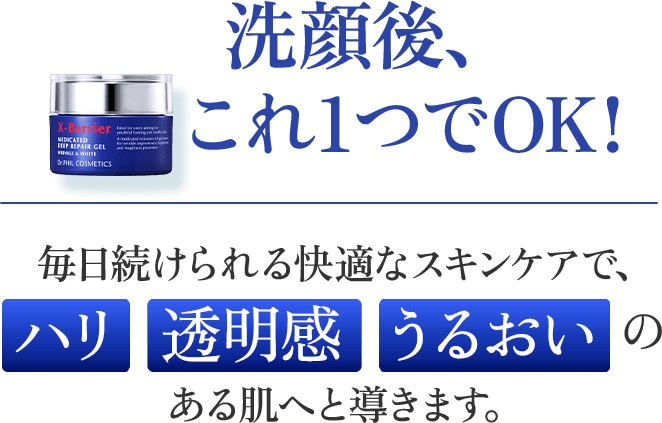 洗顔後、これ1つでOK！毎日続けられる快適なスキンケアで、ハリ透明感うるおいのある肌へと導きます。
