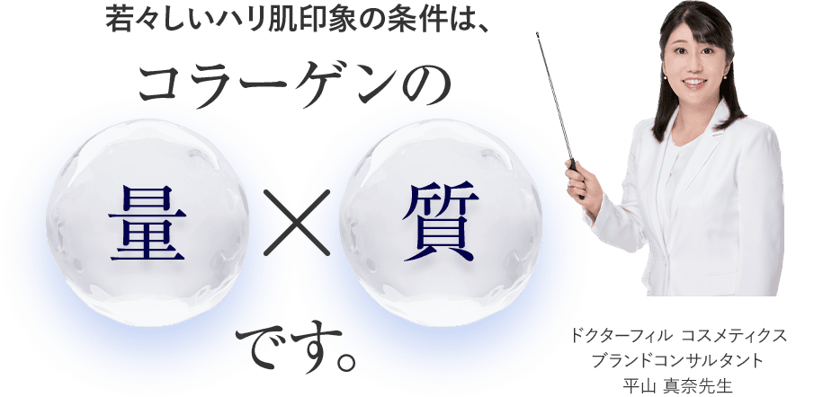 若々しいハリ肌印象の条件は、コラーゲンの量×質です。　ドクターフィル コスメティクスブランドコンサルタント平山 真奈先生