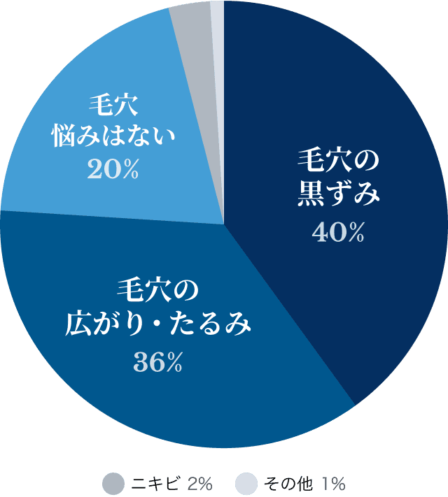 毛穴の黒ずみ40%、毛穴の広がり・たるみ36%