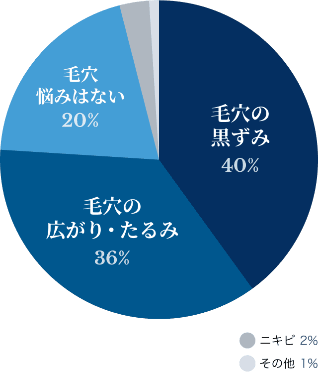 毛穴の黒ずみ40%、毛穴の広がり・たるみ36%