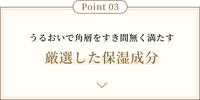 Point 03 うるおいで角層をすき間無く満たす 厳選した保湿成分