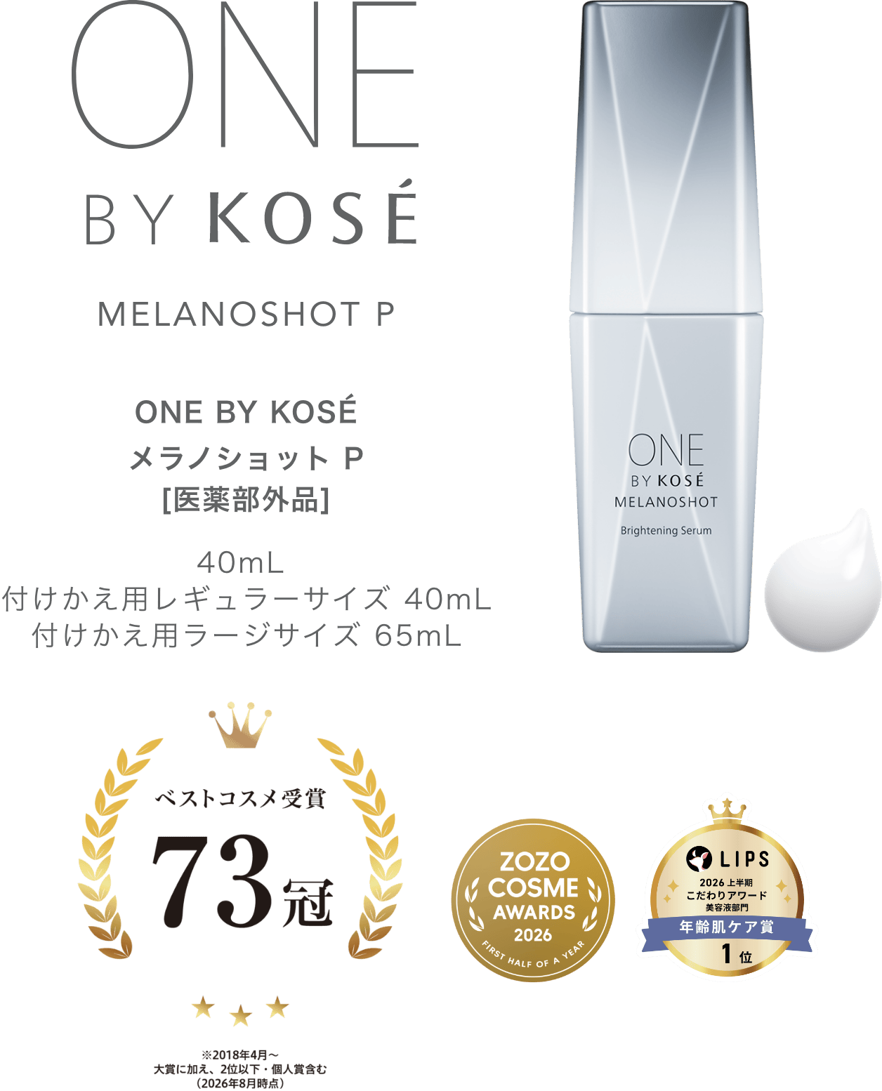 メラノショット P[医薬部外品] 40mL 付けかえ用レギュラーサイズ 40mL 付けかえ用ラージサイズ 65mL ベストコスメ受賞 73冠