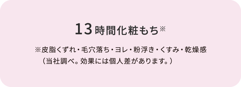 13時間化粧もち 皮脂くずれ・毛穴落ち・ヨレ・粉浮き・くすみ・乾燥感（当社調べ。効果には個人差があります。）