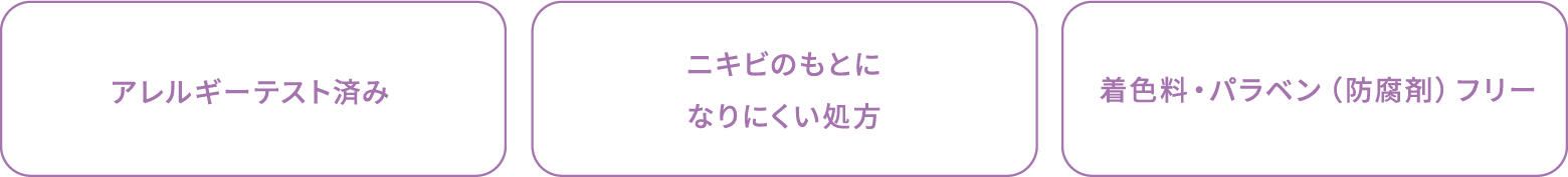 アレルギーテスト済み ニキビのもとになりにくい処方 着色料・パラベン（防腐剤）フリー