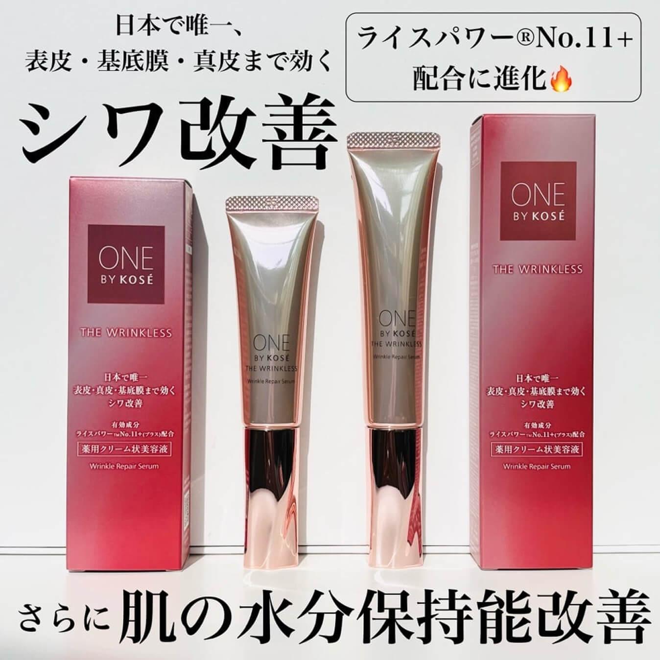 日本で唯一、表皮・基底膜・真皮まで効く シワ改善 さらに肌の水分保持能改善 ライスパワー&reg;No.11+配合に進化